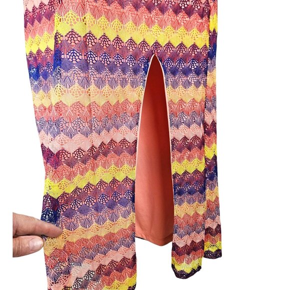 Wild Fable Womens Multicolor Halter Maxi Dress XS Back Tie Boho Crocheted Lined - Picture 7 of 11